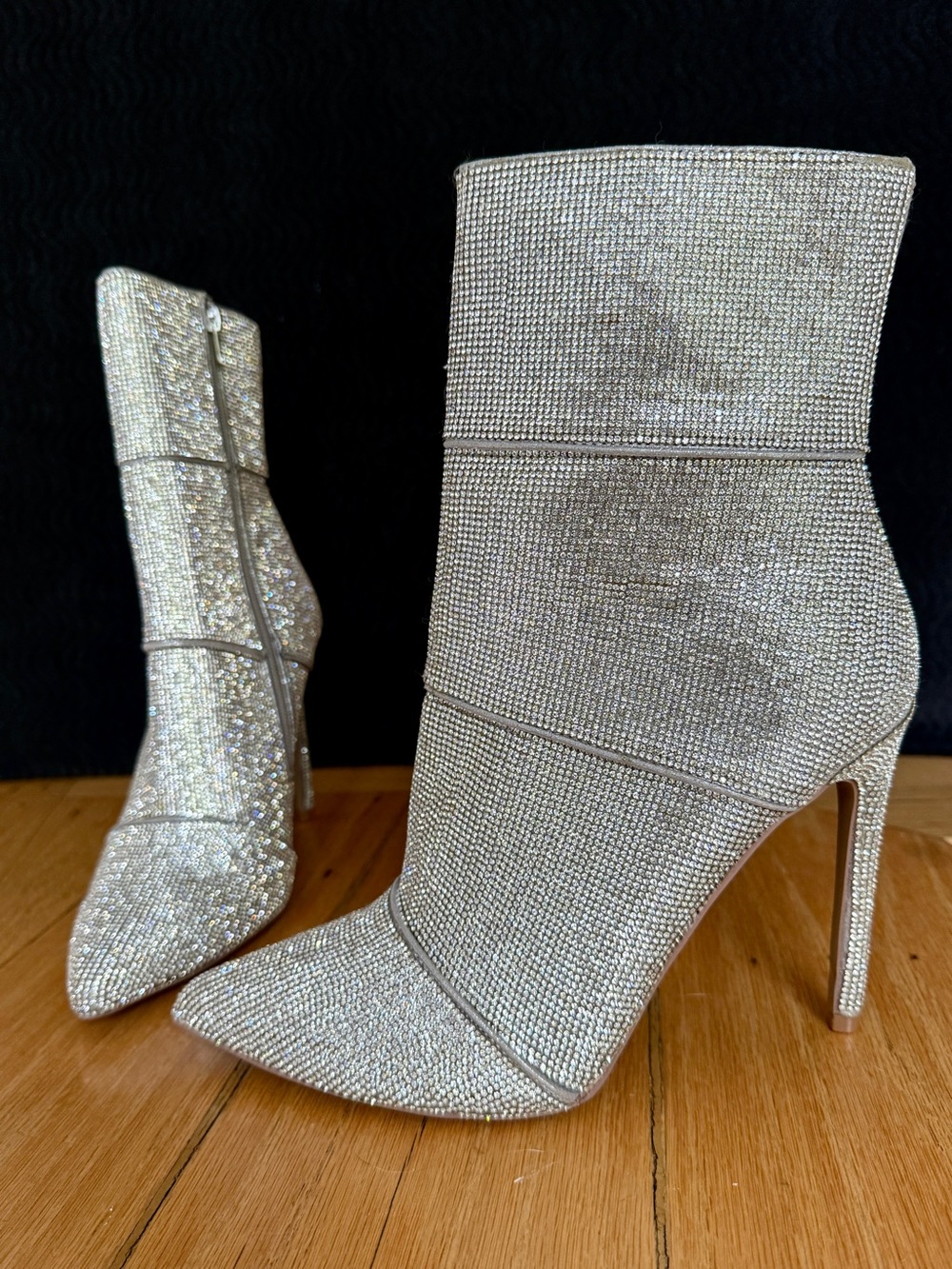 Steve Madden Emilia Silver Rhinestone Stiletto Ankle Boots size 10